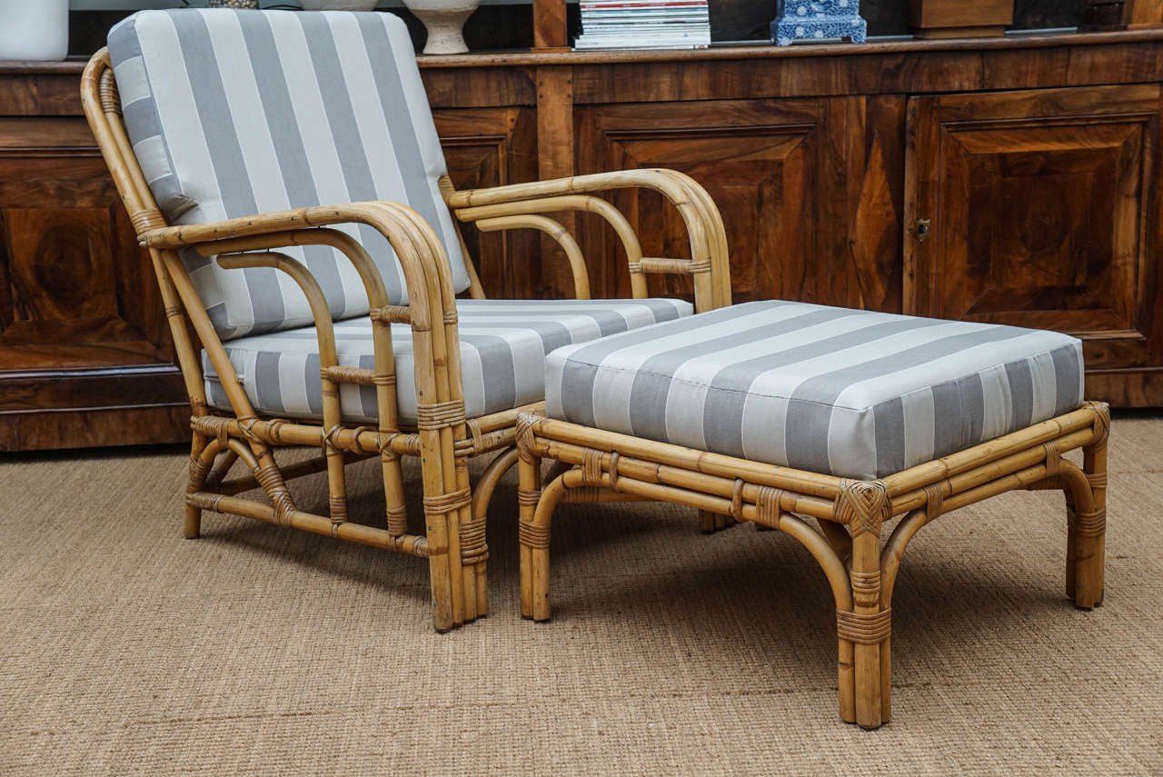 American Vintage Rattan Ottoman