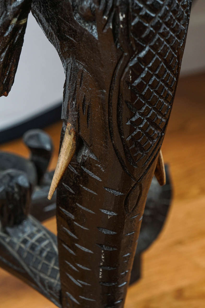 Ebonized Indian Carved Hardwood Elephant Stool