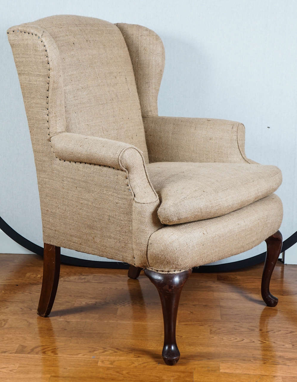 Burlap Wingback Chair at 1stdibs