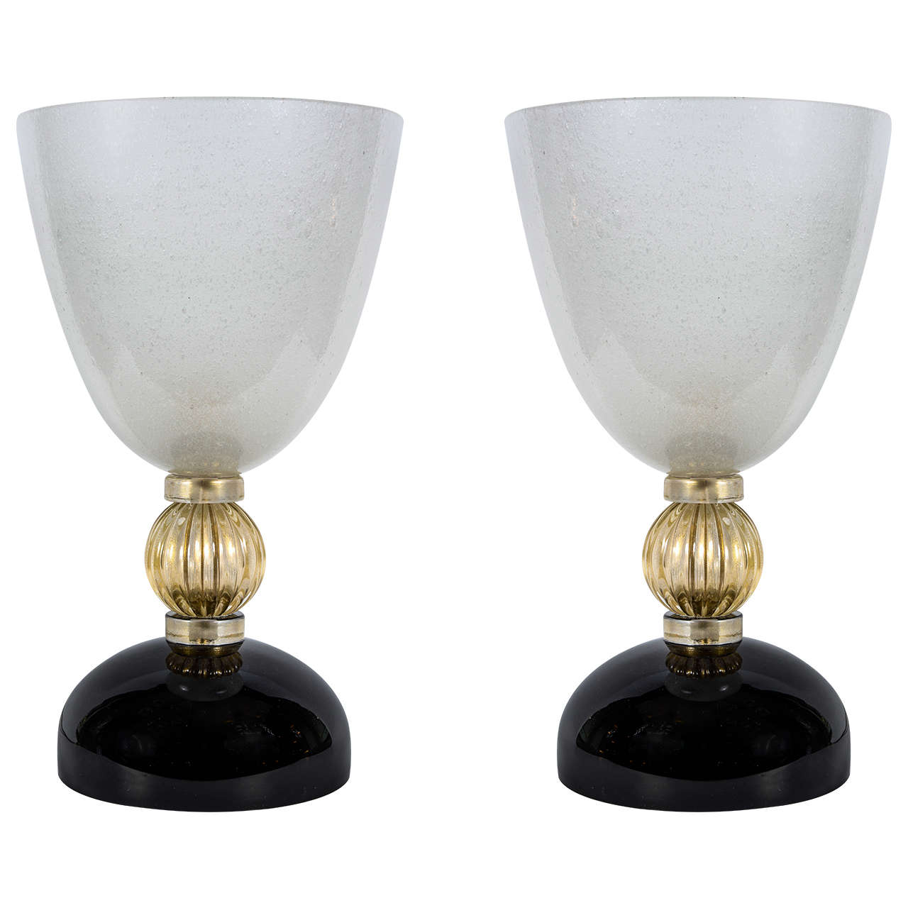 Pair of Table Lamps in Murano Glass Signed Toso 