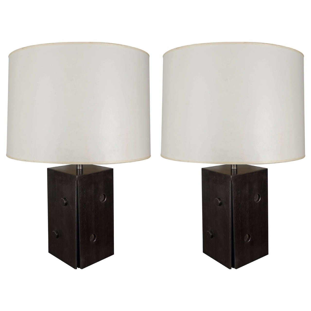 Pair of Tapered and Pierced "Cube" Form Lamps For Sale