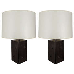 Pair of Tapered and Pierced "Cube" Form Lamps