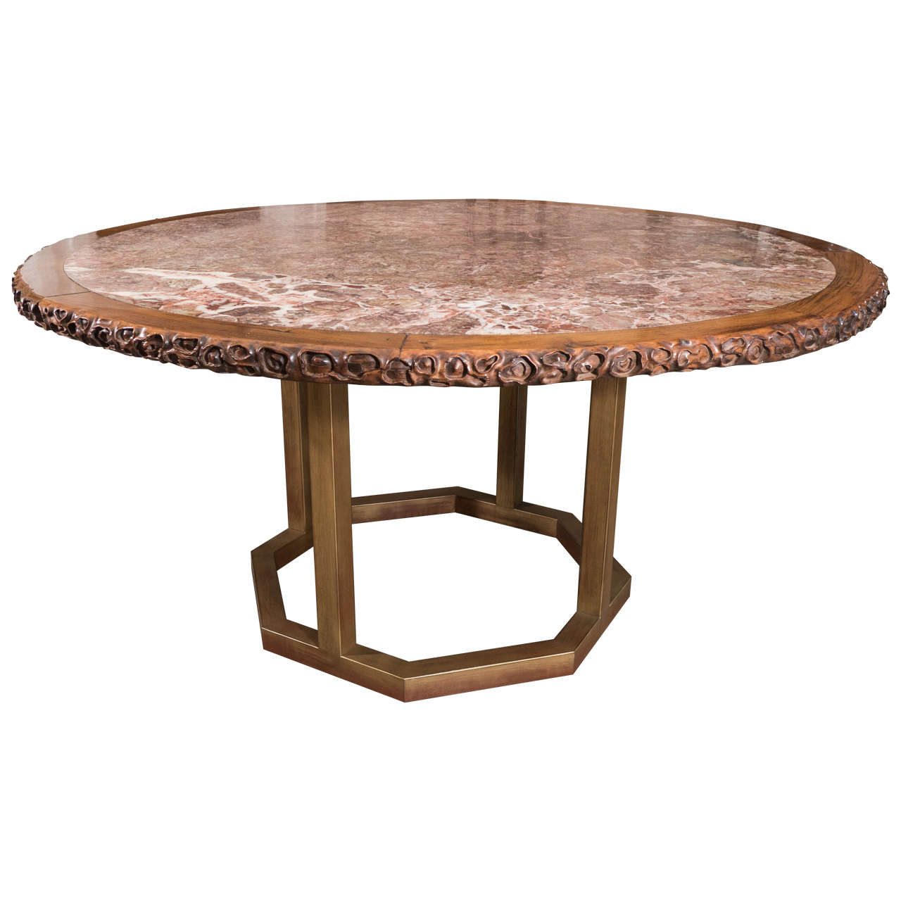 19th Century Chinese Hongmu Round Table with Inset Marble Top For Sale