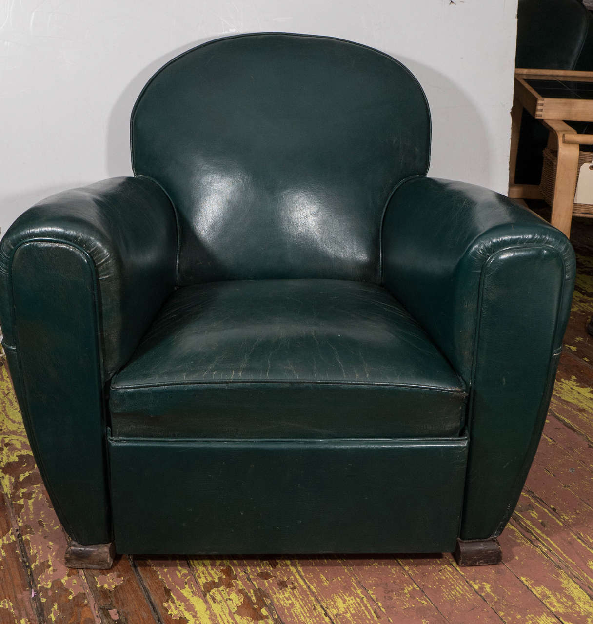 Hand-Crafted Green Leather French Club Chairs For Sale