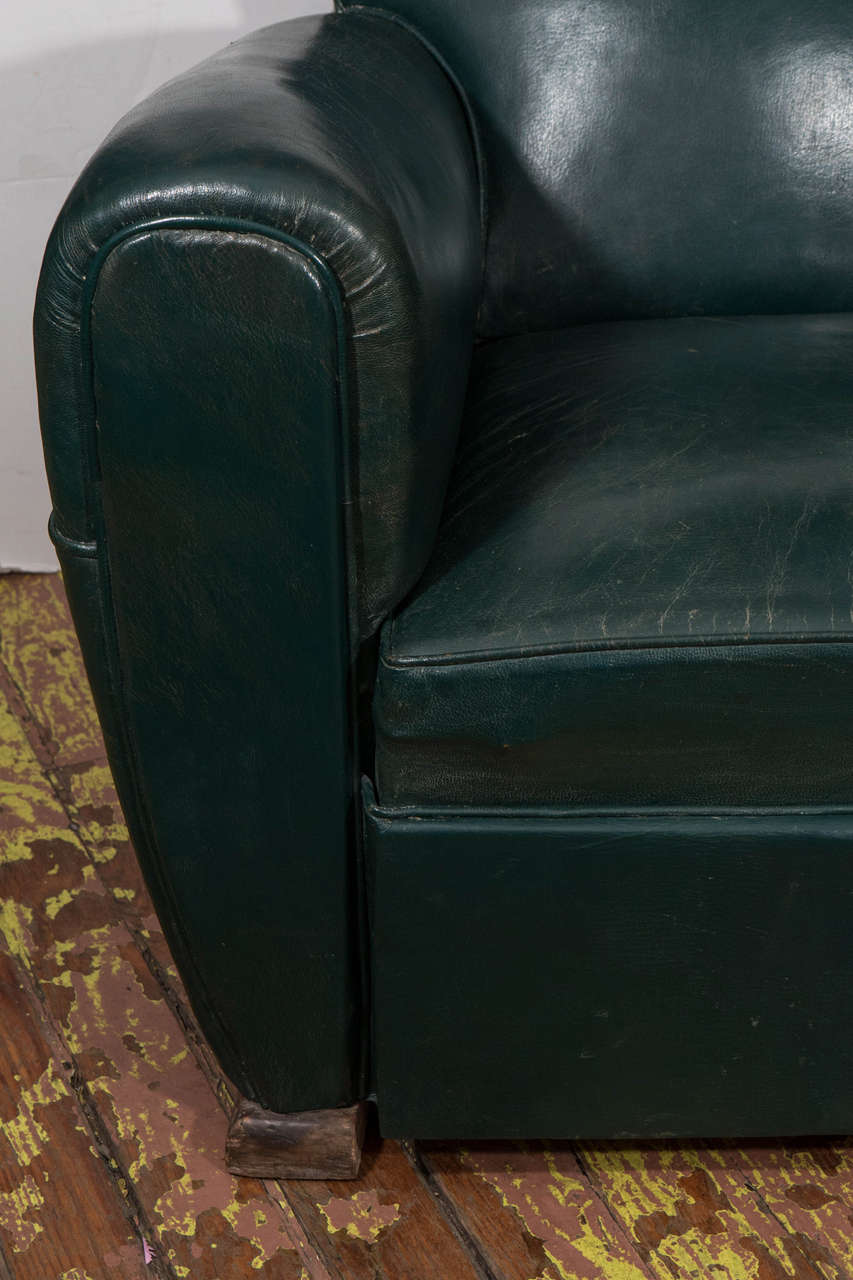 Green Leather French Club Chairs In Good Condition For Sale In New York, NY