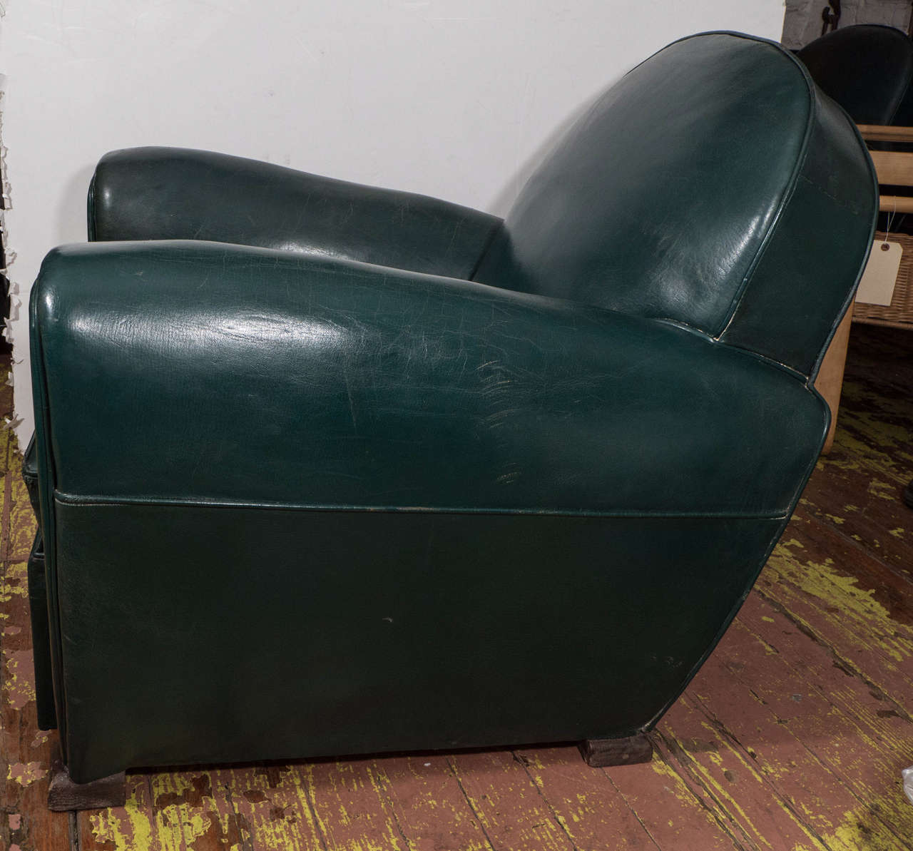 Green Leather French Club Chairs For Sale 1