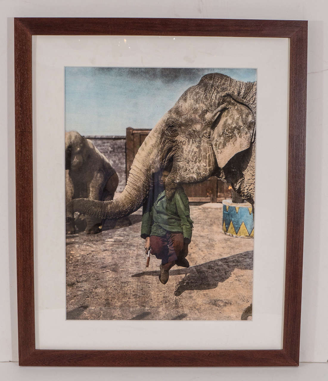 Tinted Photographic Print of Elephant Trainer and his Elephant