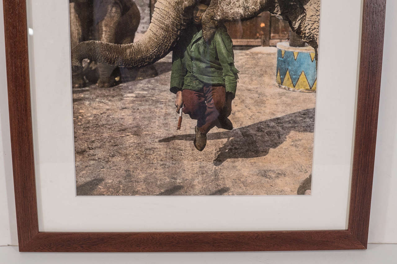 Tinted Photographic Print of Elephant Trainer and his Elephant In Excellent Condition For Sale In New York, NY