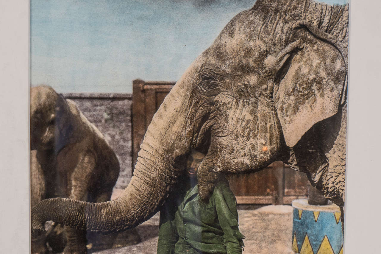 Tinted Photographic Print of Elephant Trainer and his Elephant For Sale 1