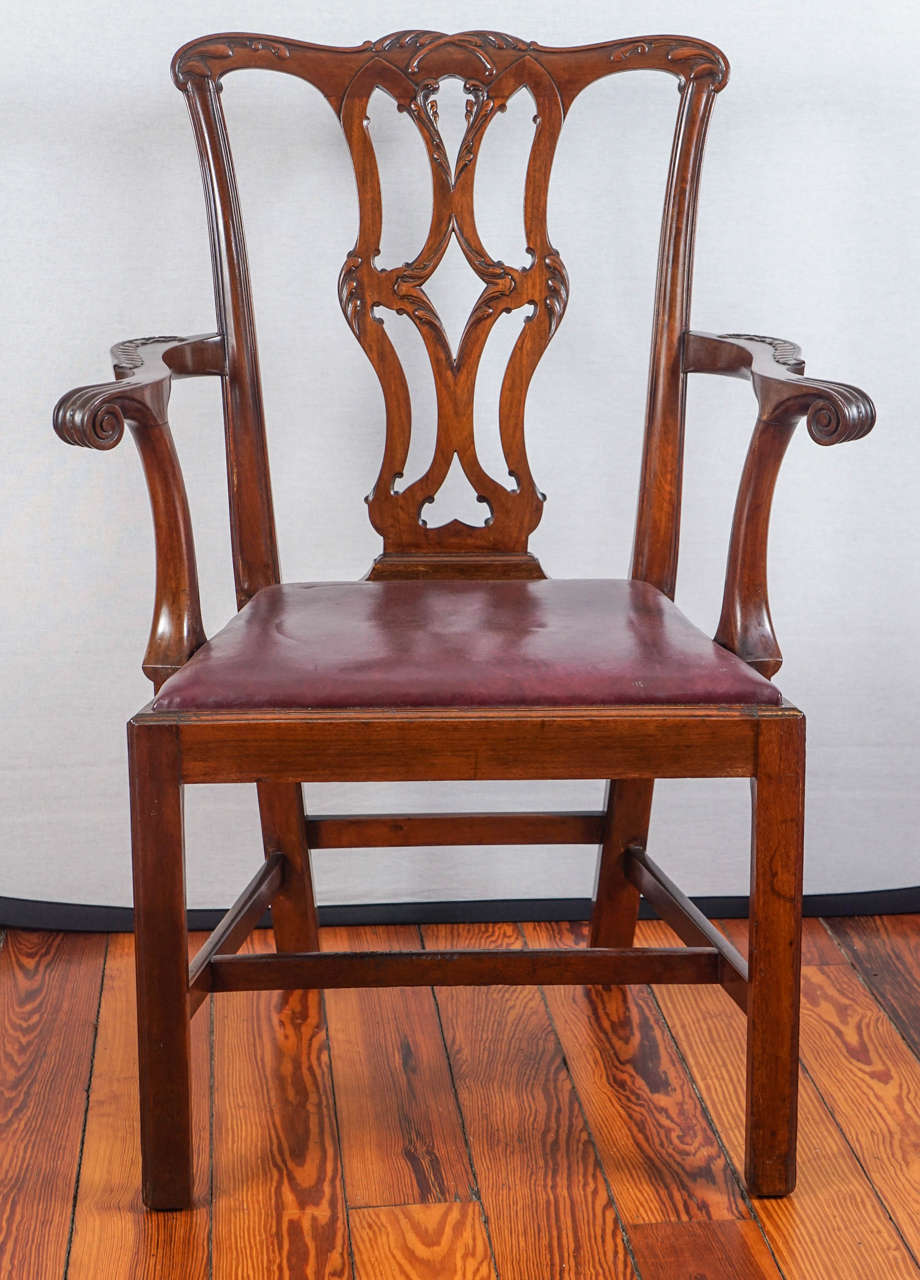 English Pair of Mahogany 19th Century Chippendale Style Armchairs
