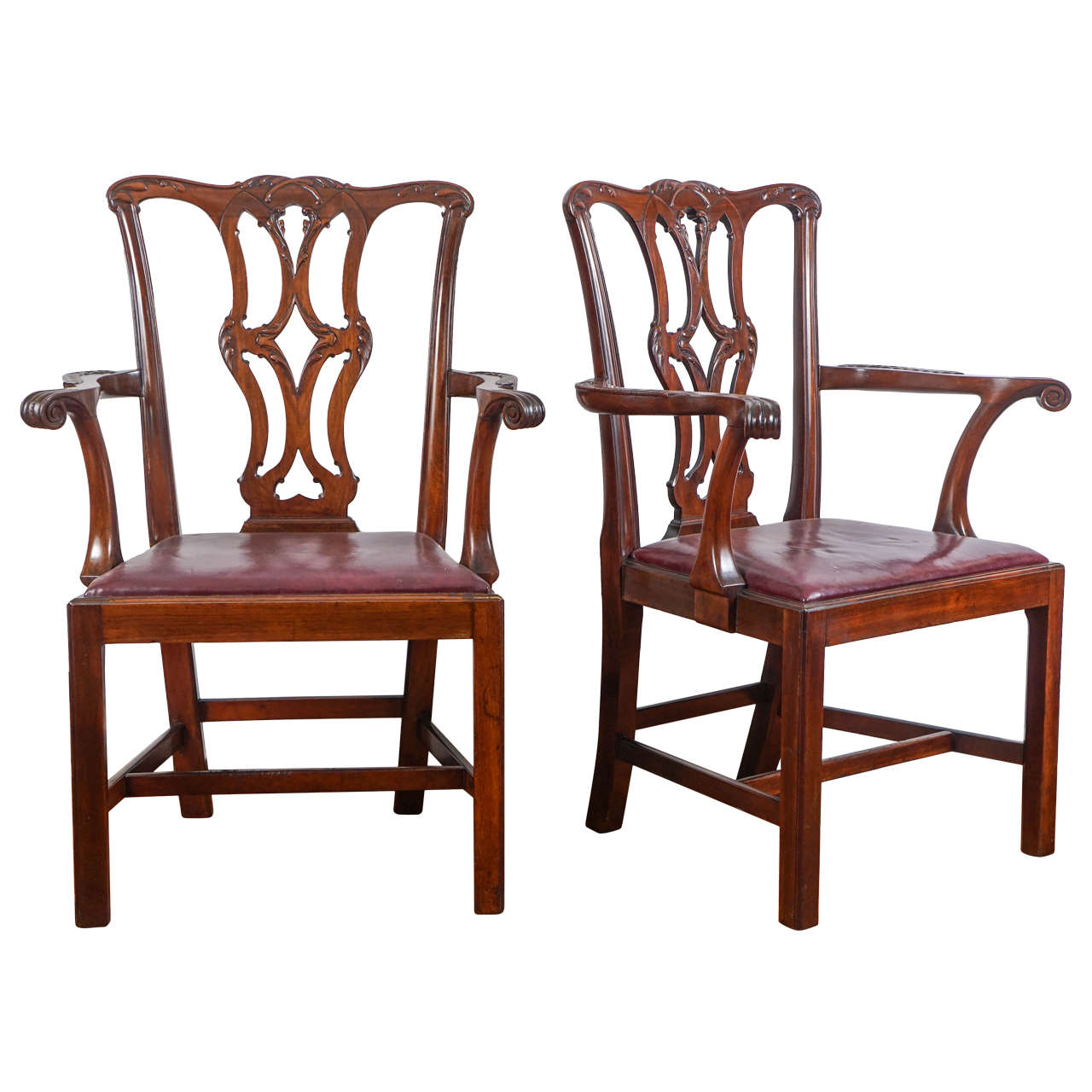 Pair of Mahogany 19th Century Chippendale Style Armchairs