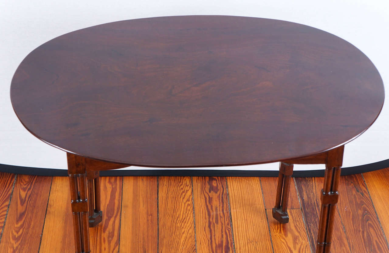 Oval Topped Regency Mahogany Side Table on Casters In Good Condition For Sale In Hudson, NY