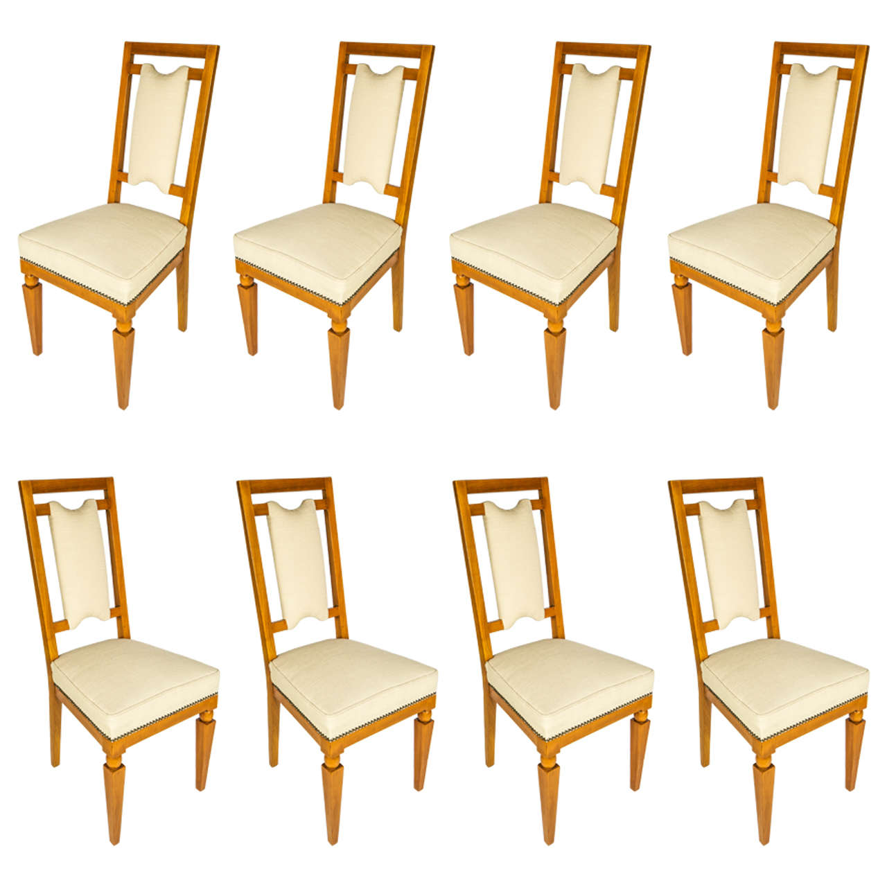 Eight Italian Solid Cherrywood Chairs, 1940 For Sale