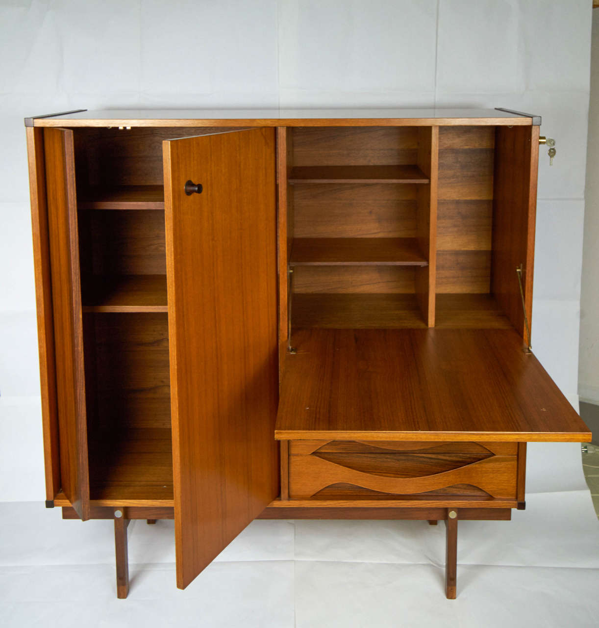  Mid century Italian 1950s Teak and  exotic wood Cabinet In Excellent Condition In Firenze, Toscana