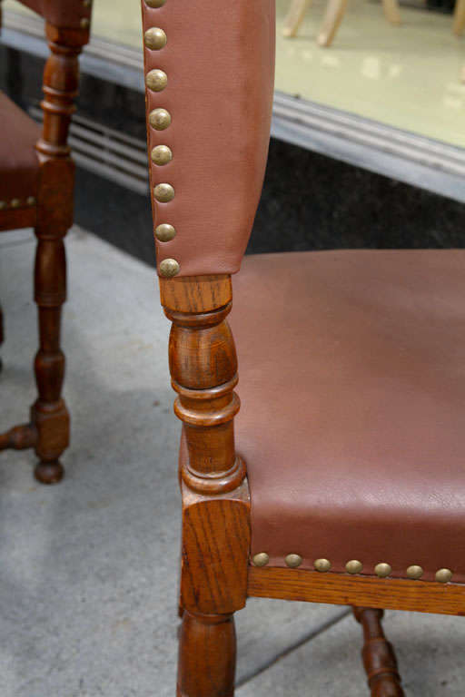 Set of Ten Leather and Oak Dining Chairs In Good Condition For Sale In Hudson, NY