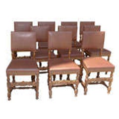 Set of 10 Leather and Oak Dining Chairs 9