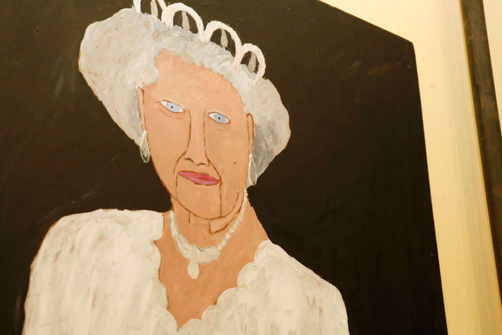 Acrylic on board, portrait of Queen Elizabeth II  by outsider artist Earl Swanigan