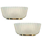 Pair of Brass and Ribbed Glass Sconces by Barovier