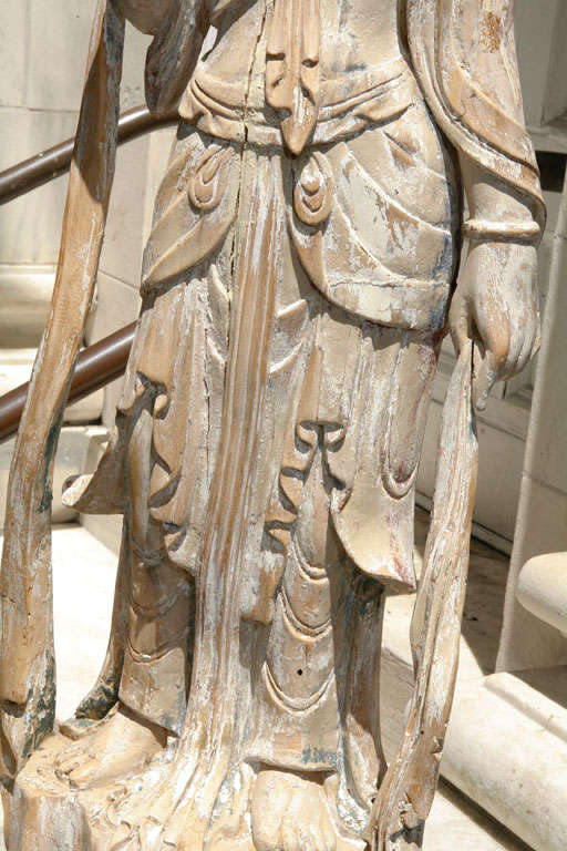 19th Century Large Carved Wood Quan Yin