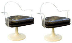 Pair of  Lucite and Leather Swivel Side Chairs