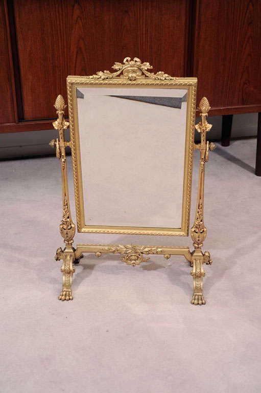 French ornate gilt bronze cheval standing mirror for vanity.