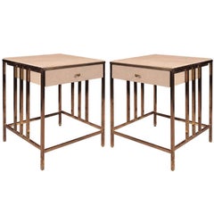 Pair of Travertine Top Brass End Tables