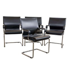Set of 4 Archizoom   Sled  Base  Leather  Chairs