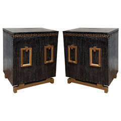 A James Mont Style American Black Cerused Pair of Side Tables