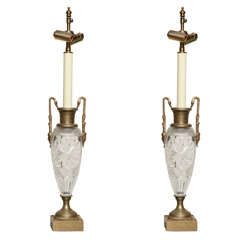 A Pair of French Cut-Crystal Urns Mounted as Lamps