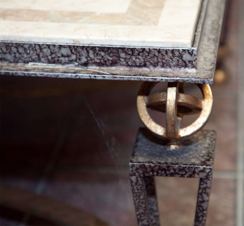 French Metal & Marble Square Coffee Table For Sale