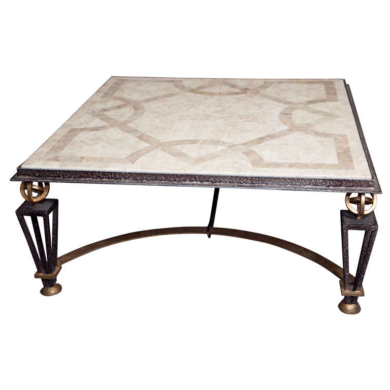 Metal & Marble Square Coffee Table For Sale