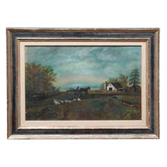 Used Folk Art Painting of a Farmyard Scene