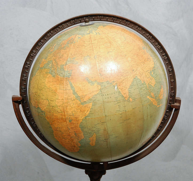 Cram, George F. Company, Indianapolis, circa 1931, 12 inch terrestrial globe. Barowe Inc. Chicago, Illinois (on added surface cartouche). A good fine residence library table globe. Jefferson West antiques offer a selection of decorative accessories,