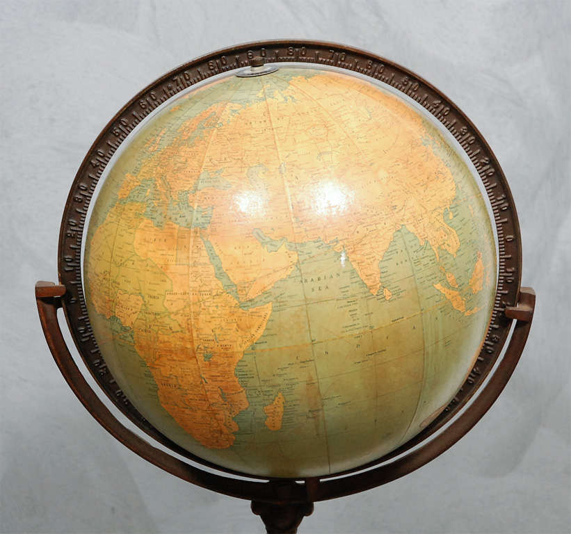 Antique Cram Terestial 12 Globe On Turned Wood Floor Stand At 1stdibs