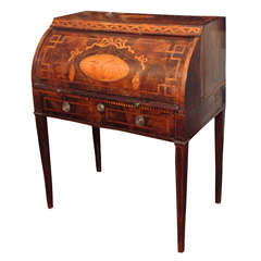 Dutch 18th C. Neo Classical Marquetry Barrel Roll Desk