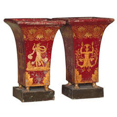 French Directiore Tole Garniture Vases Antique French Directiore Tole Garniture Vases