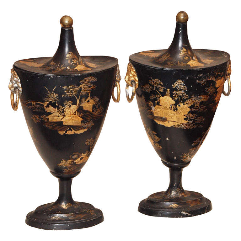 Continental Tole Chestnut Urns For Sale