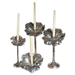 Set of Four Sterling Flower Blossom Candlesticks