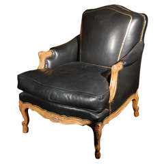 Embossed Black Leather Armchair