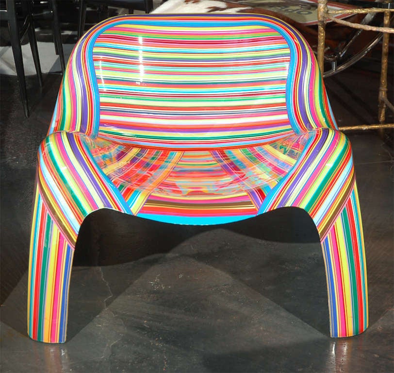 Pair of Colorful Striped Vintage Armchairs by Mauro Oliveira In Excellent Condition In Los Angeles, CA