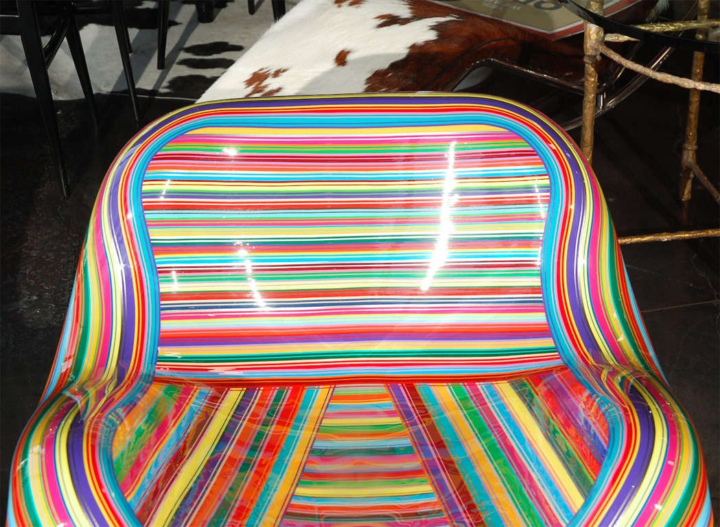 Fiberglass Pair of Colorful Striped Vintage Armchairs by Mauro Oliveira
