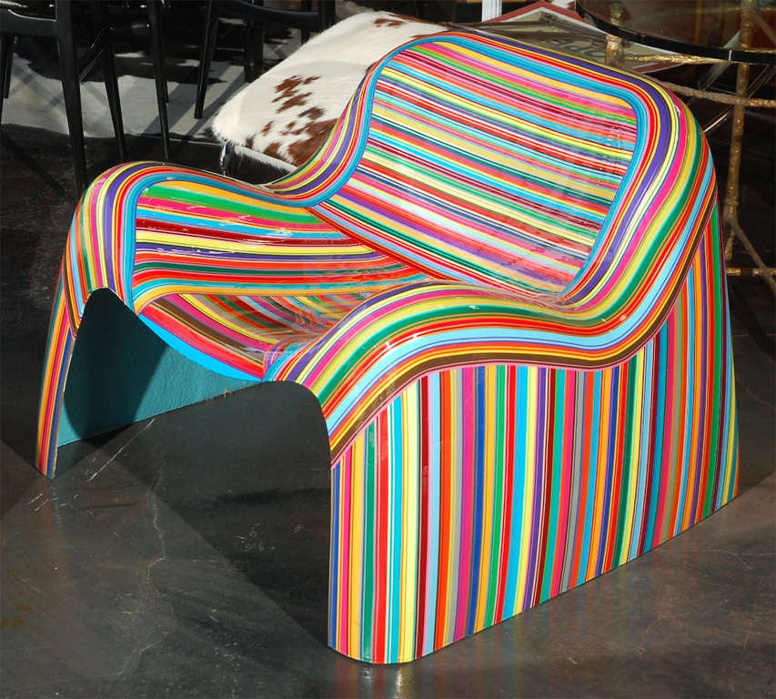 Pair of Colorful Striped Vintage Armchairs by Mauro Oliveira 1