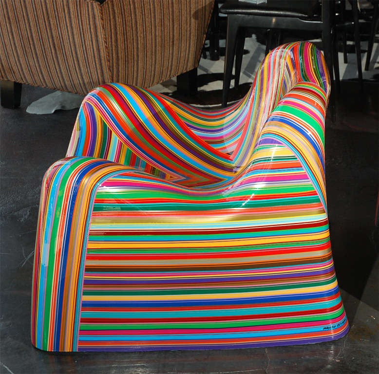 Pair of Colorful Striped Vintage Armchairs by Mauro Oliveira 2