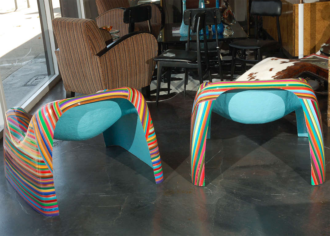 Pair of Colorful Striped Vintage Armchairs by Mauro Oliveira 4