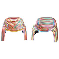 Pair of Colorful Striped Vintage Armchairs by Mauro Oliveira