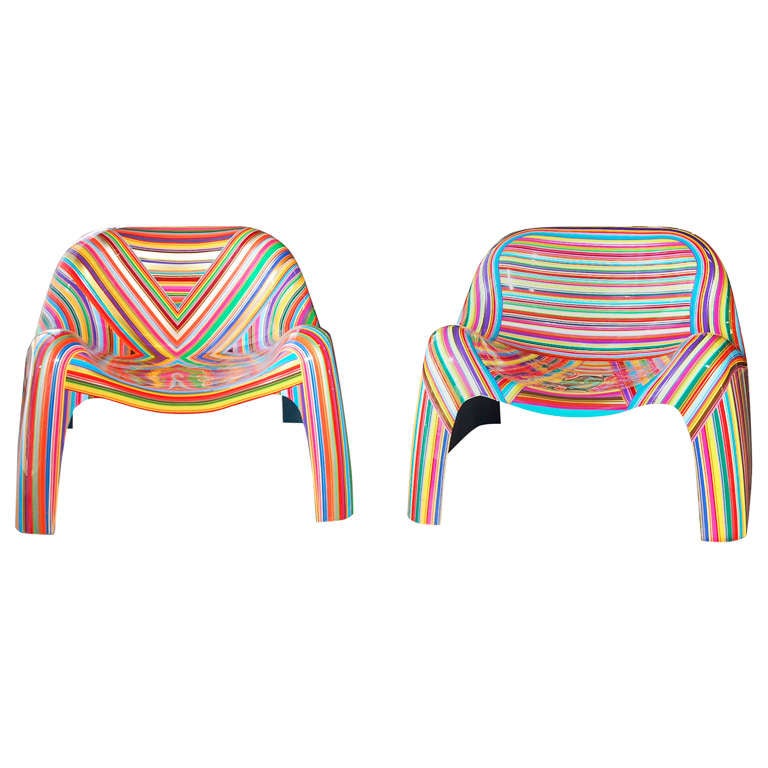 Pair of Colorful Striped Vintage Armchairs by Mauro Oliveira