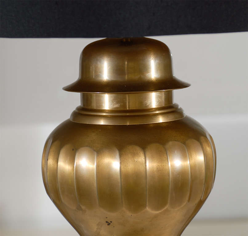 Pair of Bronze Ribbed Vessel Lamps 1
