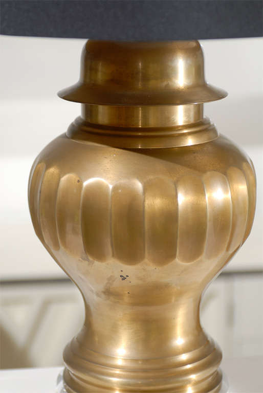 Pair of Bronze Ribbed Vessel Lamps 4