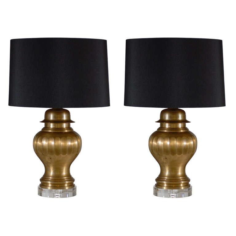 Pair of Bronze Ribbed Vessel Lamps
