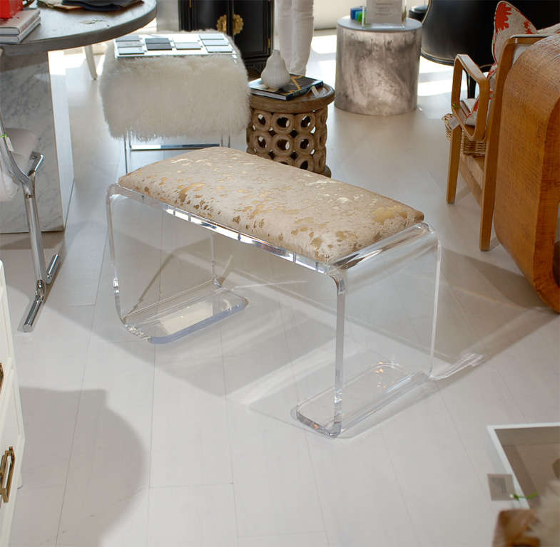 Vintage Lucite Waterfall Bench in Gold Hide